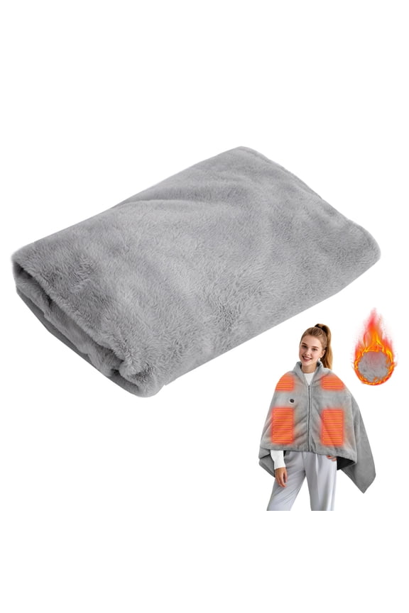USB Powered Heating Shawl Wrap for Autumn and Winter – Three-Mode Warmth Soft Blanket Style Scarf with Zipper Portable Indoor Outdoor Warmth Gear for All Ages (Grey)