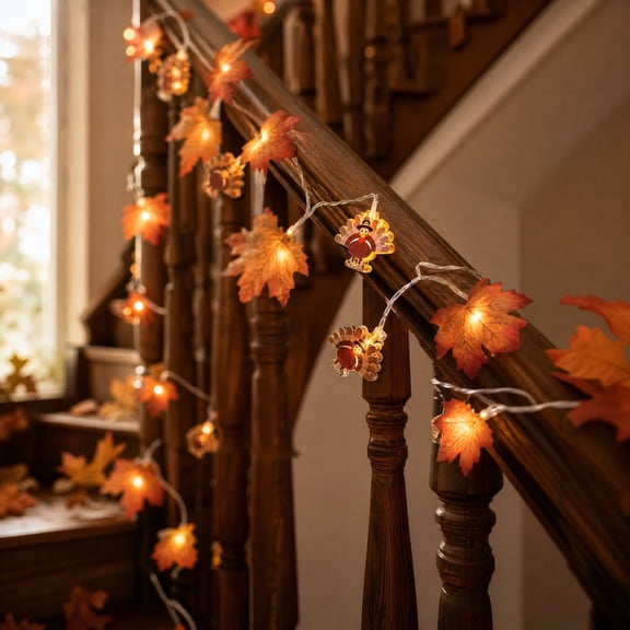 USB Powered Maple Leaf LED String Lights, Hollow Layered Lighting Realistic Leaf Design, Heat Safe Fall Light Decor for Thanksgiving Halloween Window Yard Indoor Holiday Home Arrangement