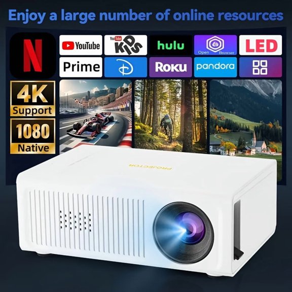 USB Powered Native 1080P HD Mini Projector Supports 4K, Portable Home Theater Projector with Screen Mirroring & Remote, Compatible with iOS Android TV Stick Laptops