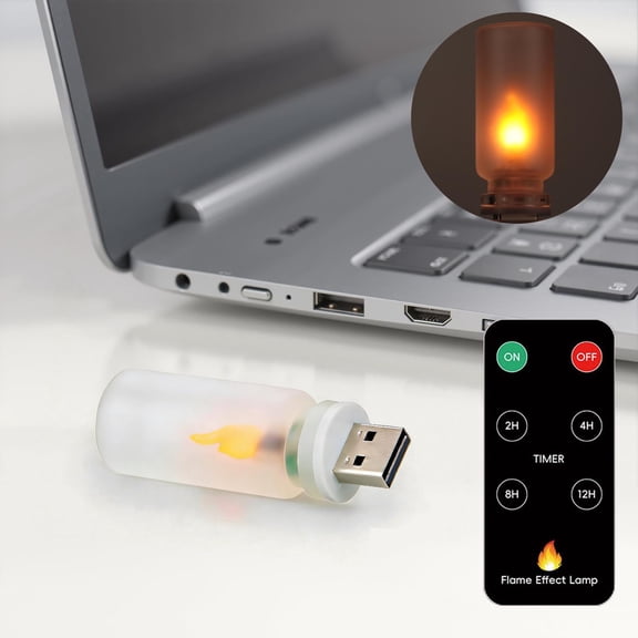 USB-Powered Simulated Flame Ambient Light in Glass Bottle, Flickering LED Night Light for Home Decor and Relaxation