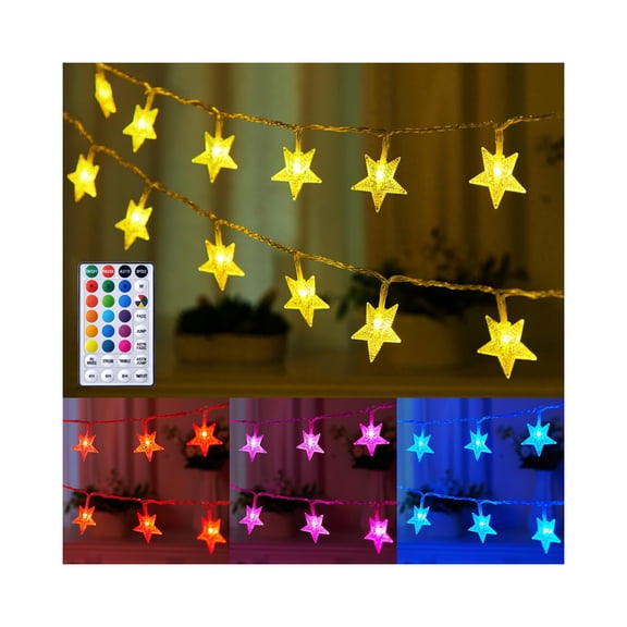 USB Powered Star String Lights, 23 ft 50 LED Color Changing Fairy Lights with Remote and Timer, 16 Colors and 7 Modes, for Bedroom, Party, Indoor, Ramadan, Holiday, Wedding Decor, Multicolor