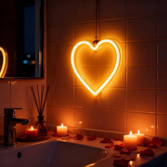 USB-Powered Valentine's Day LED Heart Neon Lights - Romantic Bedroom & Mall Decor, Soft Glow Hanging Lamp, Durable Neon String Lights, for Valentine's Day & Photo Shoots, 7.87*8.27in, White