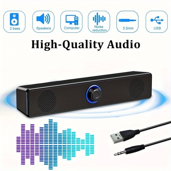 USB Powered Wired Desktop Speakers, 3.5mm Audio Plug with Independent Volume Control, 4D Stereo Sound, Anti-Magnetic Interference, Compact Speaker for PC and Laptops