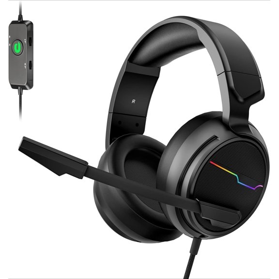 USB Pro Gaming Headset for PC - 7.1 Surround Sound Headphones with Noise Cancelling Microphone- Memory Foam Ear Pads RGB Lights for Laptops