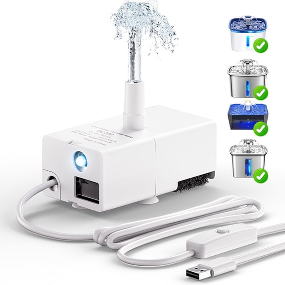 USB Quiet Circulating Pet Water Fountain Pump with On/Off Switch, DC Submersible Replacement Water Pump for Cat Dog Fountain