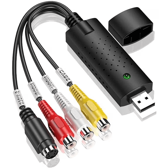 USB RCA Video Capture Card, VHS to Digital Converter for VCR, Mini DV, Hi8, DVD, Compatible with Windows & Android