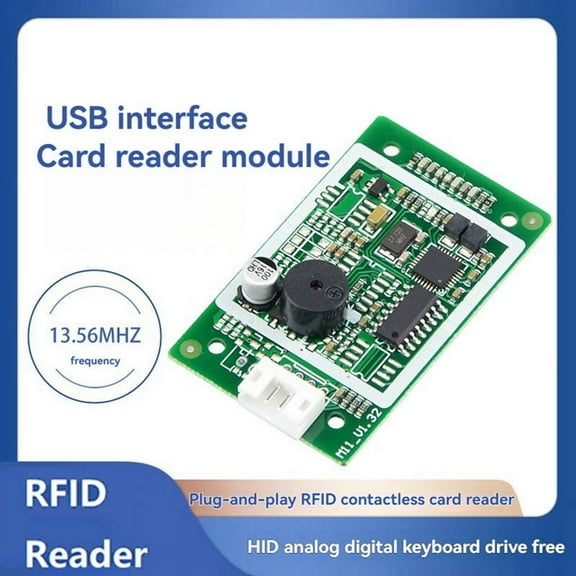 USB RFID Reader Module IC Card Reader 13.56Mhz S50 Contactless Smart Card Reader 14443A Support Window Linux System,1 x Card reader Module,Green