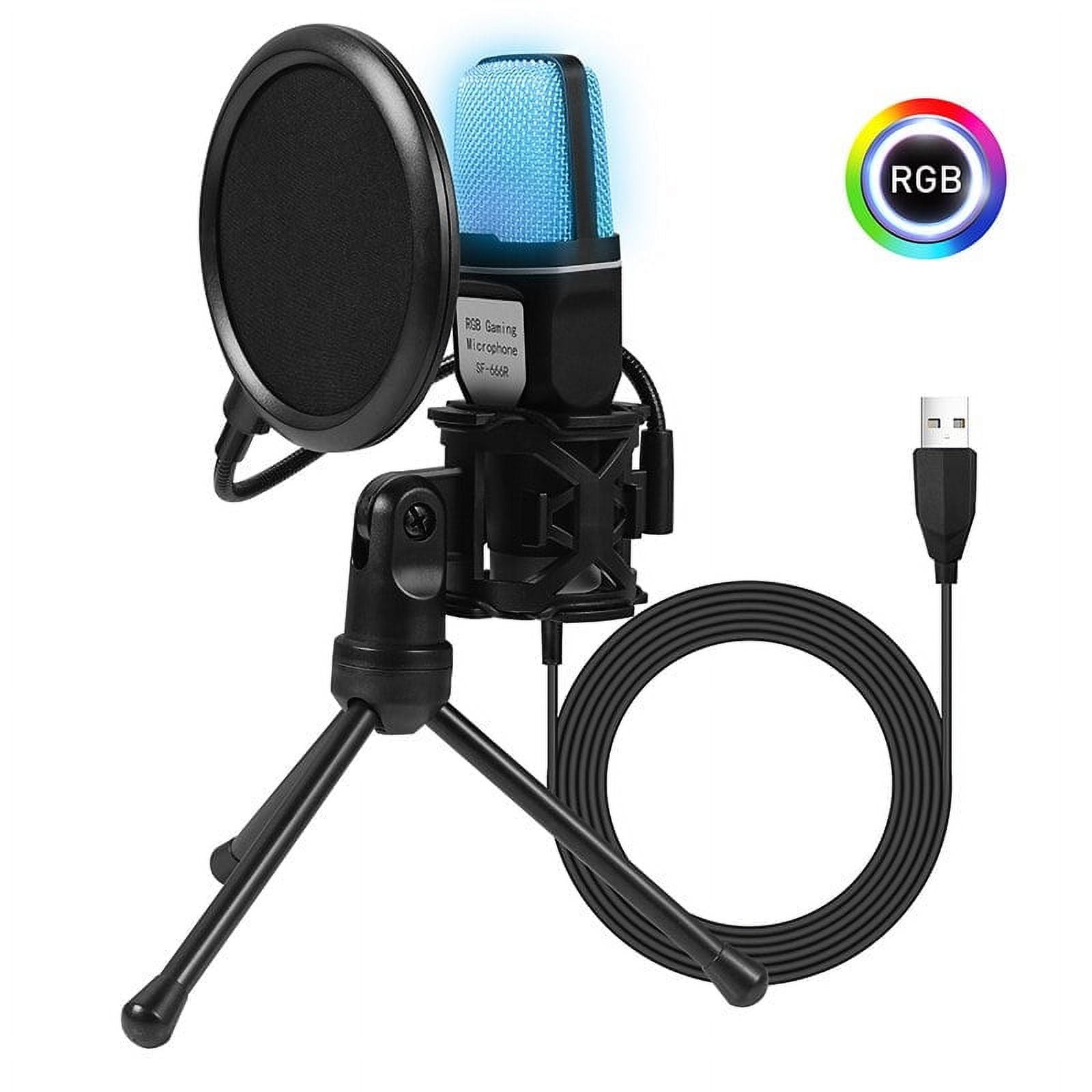 USB RGB Wired Gaming Condenser Microphone for Podcast Studio Streaming ...