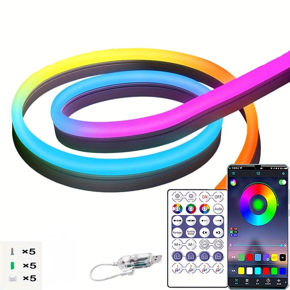 USB RGBIC Color Chasing LED Neon Rope Light With Remote&App Control, IP65 Waterproof, For Bedroom Living Game Room Wall Halloween, Christmas Decoration