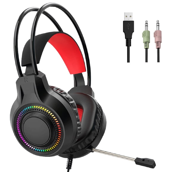 USB RGBs Illuminateds Gaming Headsets With Deeply Bass And Noise Canceling Microphones For PC Computer Soft Memory Foam Ear Pad Adjustable Suspension Headband