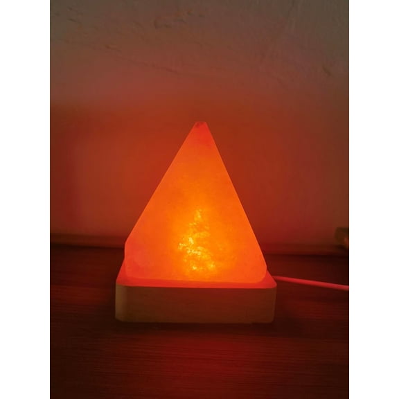USB Rainbow Gradient Himalayan Salt lamp, Solid Wood Base Atmosphere Decoration Pyramids Salt Light with Remote Control, Natural Crystal Stone Bedside Night lamp, Handmade Crafts.