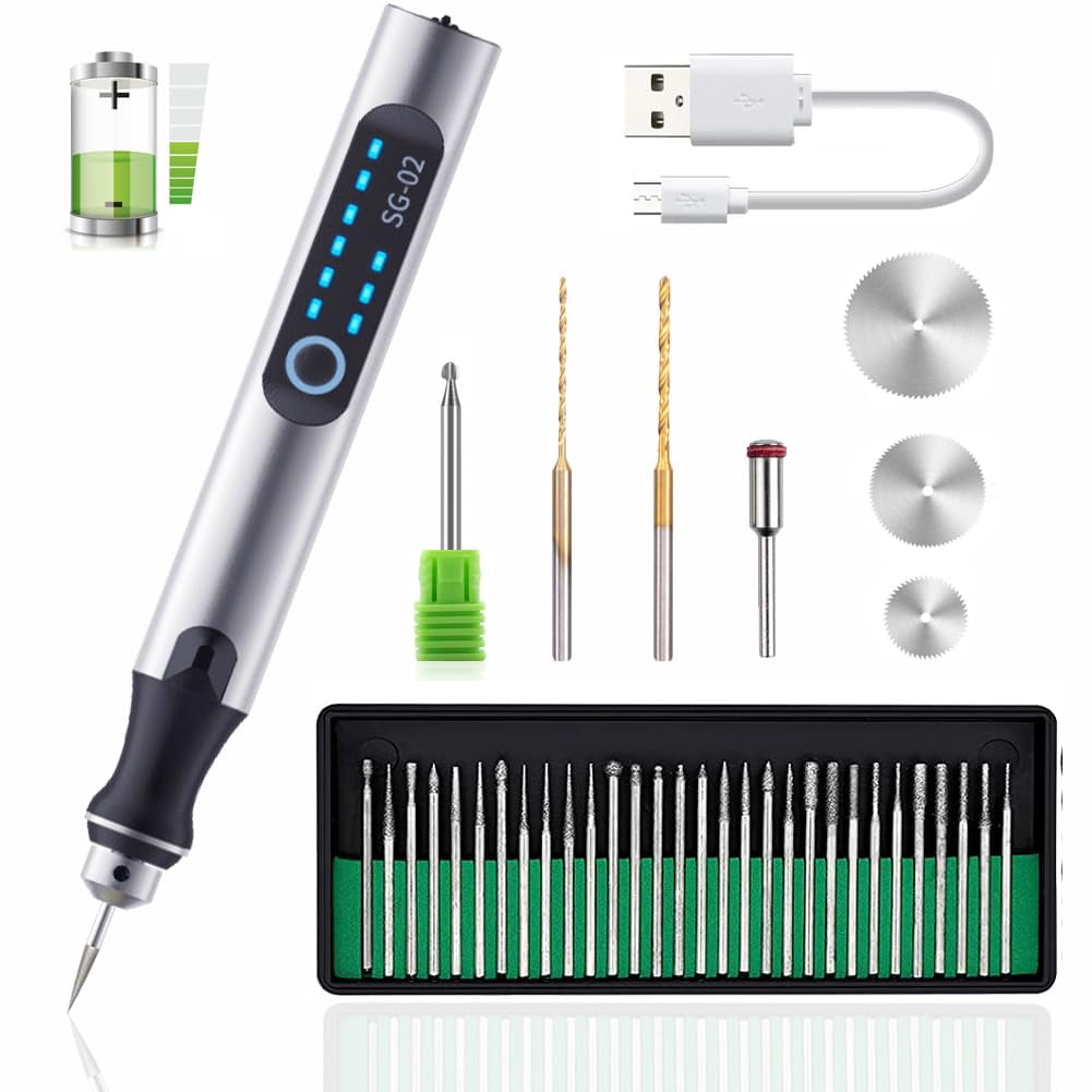 USB Rechargable Engraving Pen with 35bits,Mini Electric Engraver Etching Machines Cordless Rotary Tools Engraved Jewelry Stone Metal Plastic Wood Resin
