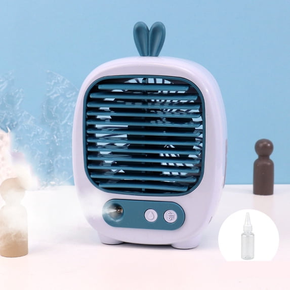 USB Rechargeable 3 Speed Mist Humidifying Fan, Rabbit Ear Designed Multifunctional Desktop Cooling Fan for Office Space Temperature Reduction and Air Moisturizing