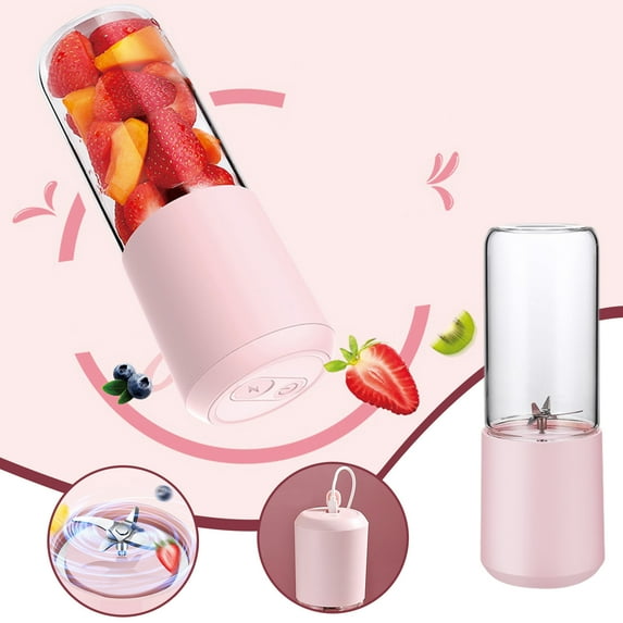 USB Rechargeable 400ml Portable Juicer | 6-Blade Stainless Steel Mini Juicing Cup | Large Capacity Glass Blender for Home & Travel | Pink/Green/White | 1500mAh Battery | Auto Juicing in 40 Sec