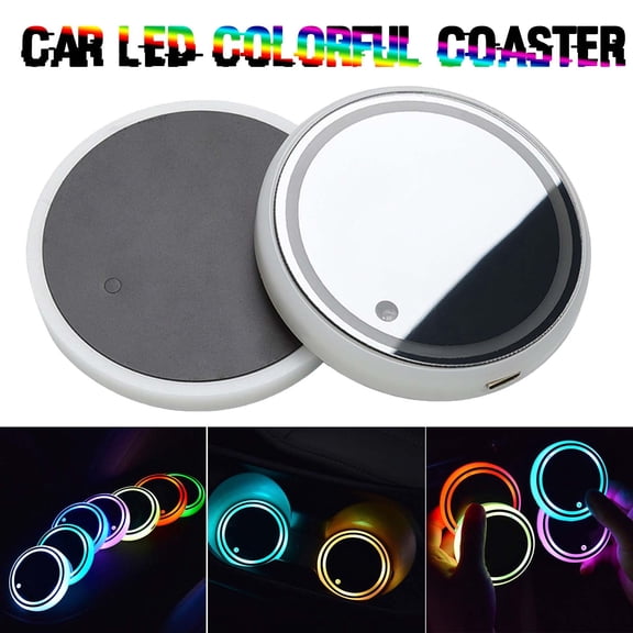 USB-Rechargeable 7-Color LED Car Cup-Holder Light with Auto-On Motion Sensor, Acrylic Anti-Slip Coaster for Car & Party Ambience, Vehicle Truck SUV Decoration