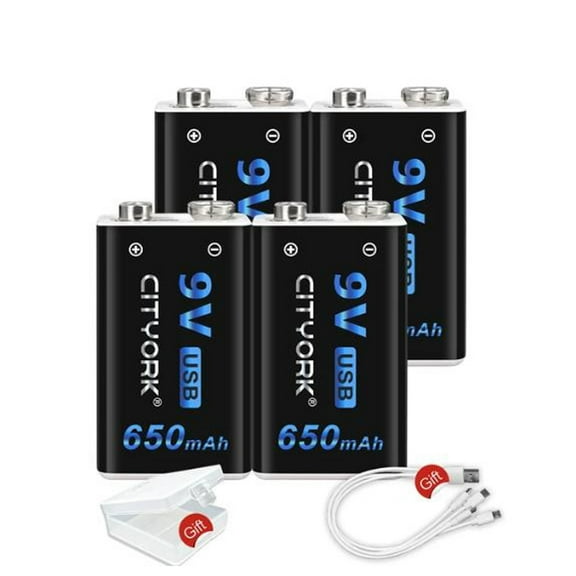USB Rechargeable 9V Batteries Backup Replacement Square Battery Power Pack 650mAh Doorbell Batteries Microphone Batteries 4 packs