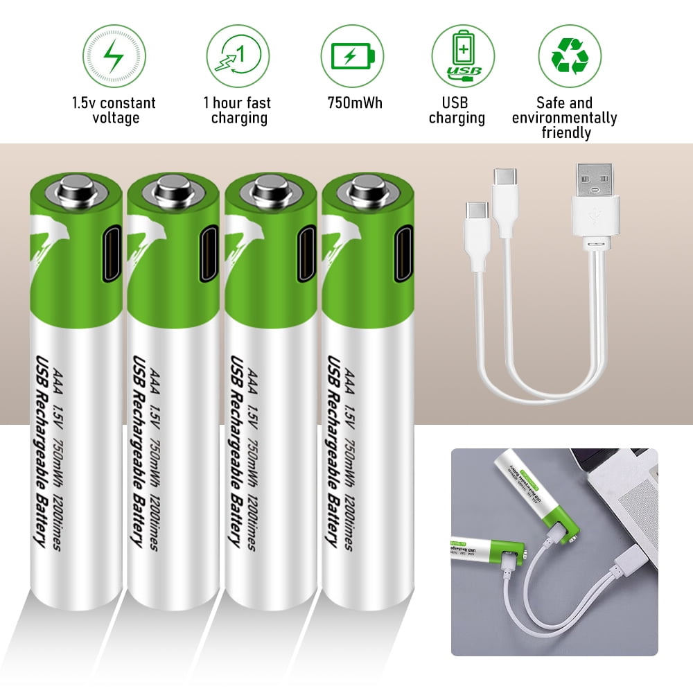 USB Rechargeable AAA Battery, 1.5V / 750mWh Rechargeable Lithium AAA