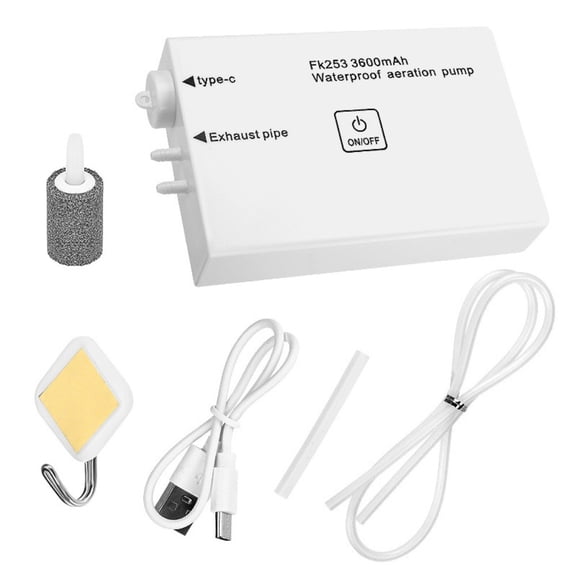 USB Rechargeable Air Pump For Fishing, Portable Oxygen Pump With Dual-Level Flow And LED Battery Indicator, Compact Aerator For Fish Transport And Outdoor Use, White