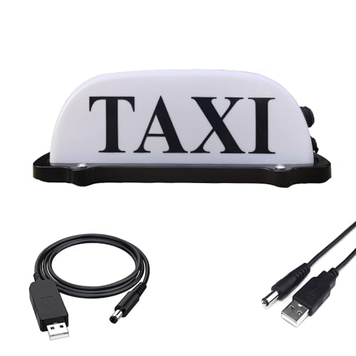 Gorro Taxi Taxi Top Light New Blue LED Roof Taxi Sign 12V With Magnetic Base Taxi Dome Light Blue/Green/White/Pink Taxi Light Sign (WHITE Taxi Driver