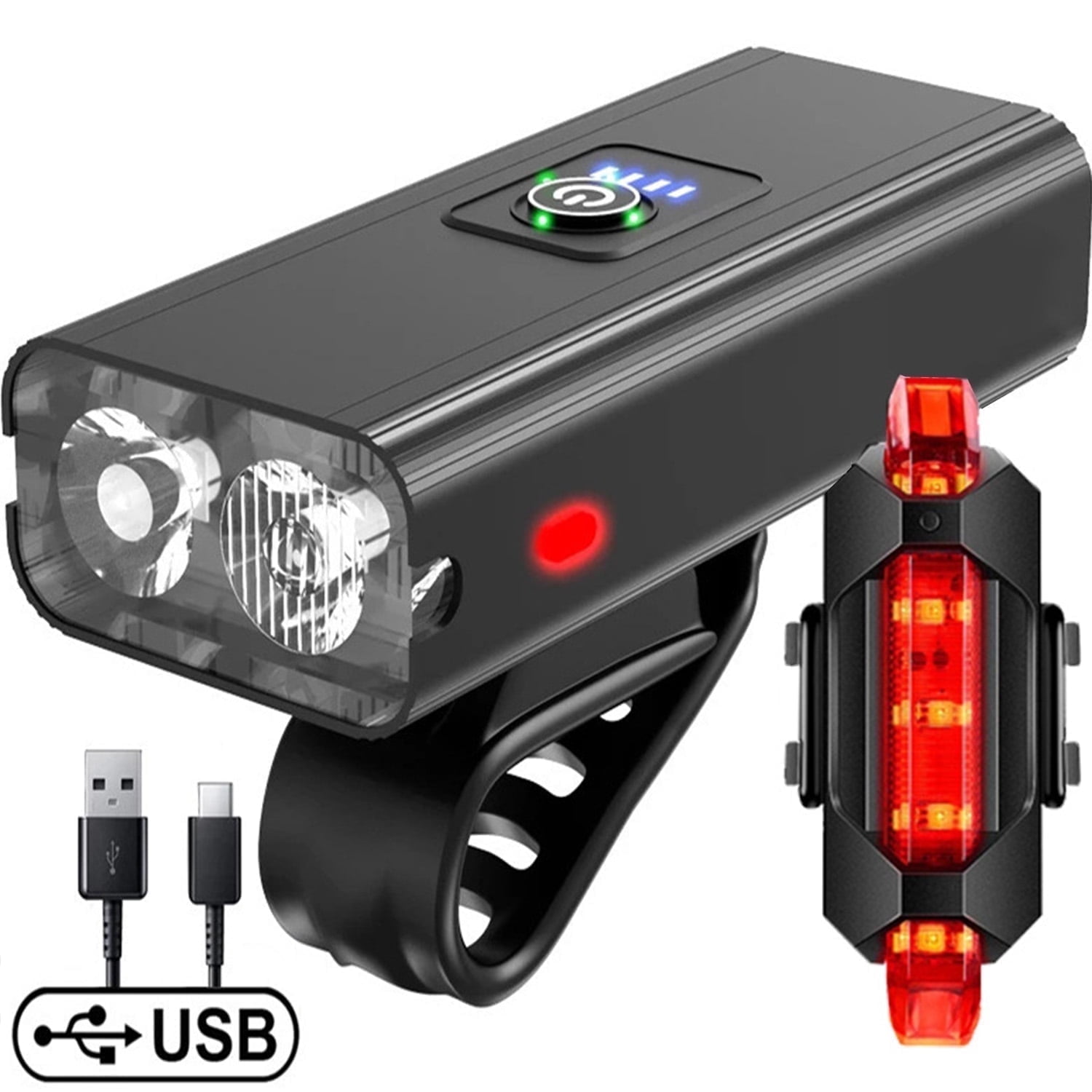 USB Rechargeable Bicycle Bike Lights Set, Waterproof 1000 Lumens 6 Modes Super Bright Front Headlight & Back Taillight Sets for Road, Mountain, Night Riding