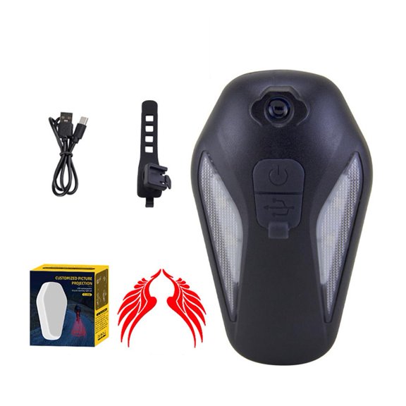 USB Rechargeable Bicycle Tail Light, 1200mAh Battery, 4 Modes, Angel Wing Design, ABS, 1 Count