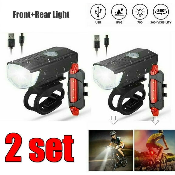 USB Rechargeable Bike Bicycle Light Set for Night Driving, LED Bike Tail Light - Waterproof, Lightweight, Durable (2 USB Cables Included)