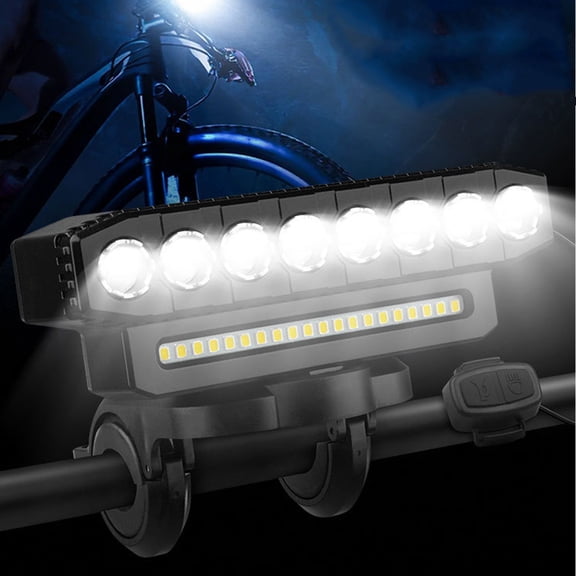 USB Rechargeable Bike Headlight (8-LED), High/Low Beam with Horn, Riding Light (Black)