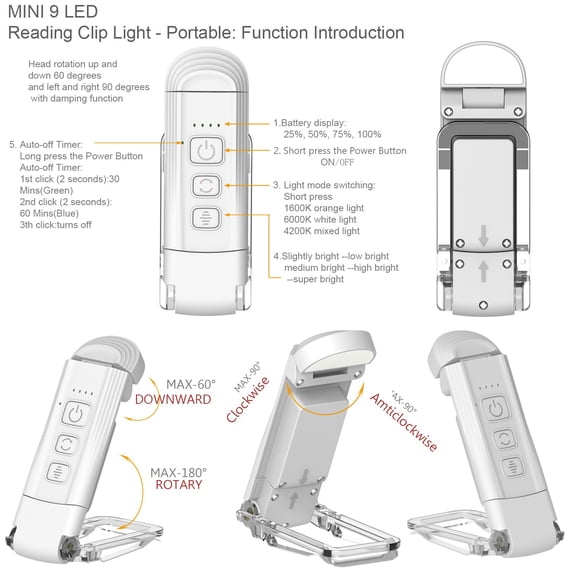 USB Rechargeable Book Light for Reading in Bed, Clip-on LED Reading Lamps Portable Bookmark Lights for Kids, Book Lovers, Warm White, Brightness Adjustable for Eye Protection
