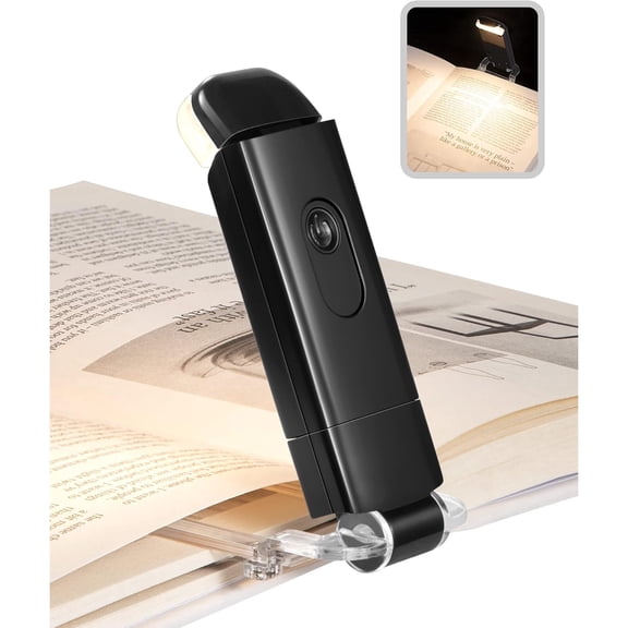 USB Rechargeable Book Light for Reading in Bed, Warm White, Brightness Adjustable, LED Clip on Book Reading Lights, Perfect for Bookworms, Kids, Black