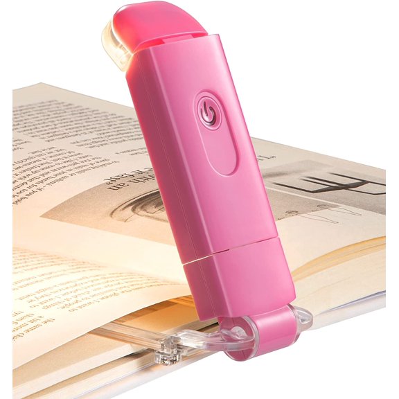 USB Rechargeable Book Reading Light, Warm White, Brightness Adjustable, LED Clip on Book Lights for Reading in Bed, Car Reading Light for Kids, Bookworms (Pink)