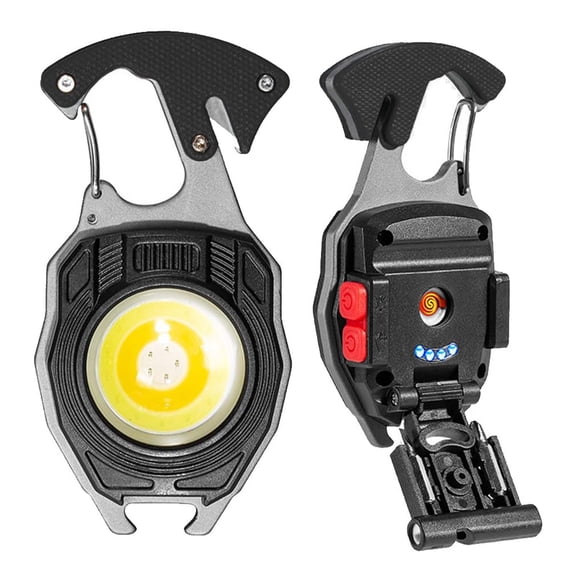 USB Rechargeable COB Work Light, Magnetic Keychain Flashlight 160 Lumen 7 LED Portable Keychain Light with Folding Bracket Magnet Base