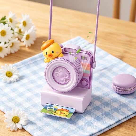 USB Rechargeable Cartoon Camera Shaped Leafless Handheld Fan 3 Speed Portable Hanging Cooling Fan for Office Travel Indoor