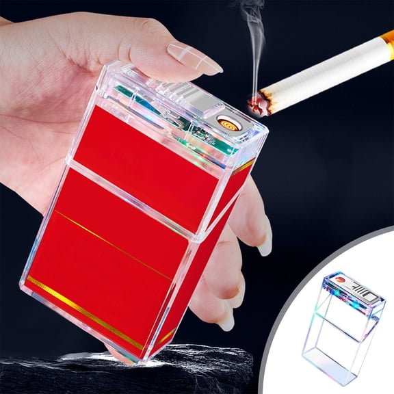 USB Rechargeable Cigarette Case with Built In Windproof Lighter and LED Light for Portable Use