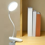 USB Rechargeable Clip On Desk Lamp with Flexible Gooseneck 3 Color Temperatures Dimmable LED Light for Reading Study Bedroom Office 1 Count
