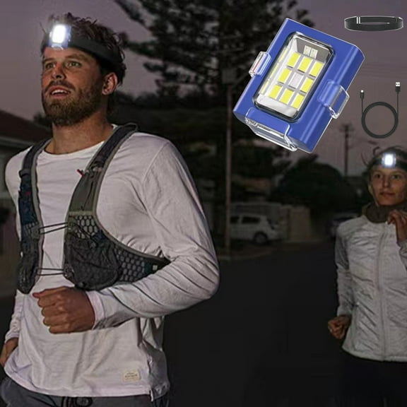 USB Rechargeable Clip-On Headlamp Red & Blue LED Safety Light for Running Cycling & Night Hiking 3 Brightness Modes & Waterproof