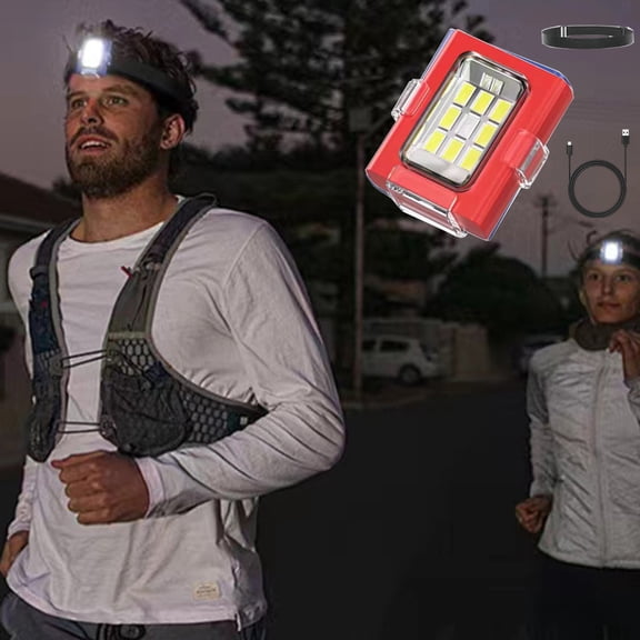 USB Rechargeable Clip-On Headlamp, Staron Waterproof Outdoor Running Light with Red Blue Modes, Portable Hands-Free Taillight for Night Cycling Hiking Camping, Red