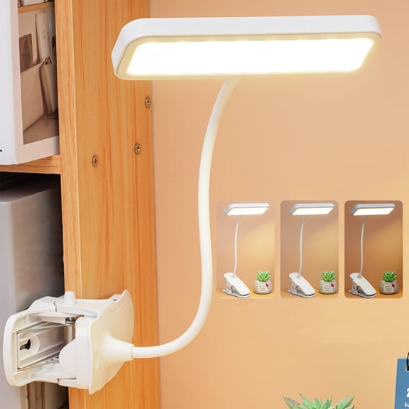 USB Rechargeable Clip On Reading Lamp, Battery Powered Clip Light with 3 Brightness Levels, Portable Clip On Bed Light, Versatile Reading Lamp for Bed Desk Chair Home Use