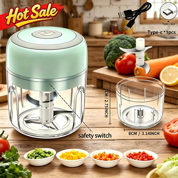 USB Rechargeable Cordless Mini Food Processor, 2 Cups (8.45oz/3.38oz), 3 Sharp Blades, BPA-Free, Portable Meat & Vegetable Chopper for Kitchen, Camping & Travel