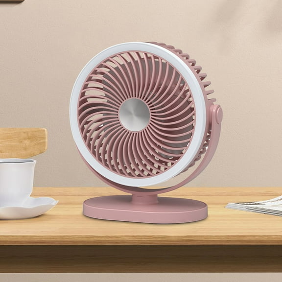 USB Rechargeable Desk Fan with Night Light - 3-Speed Portable Fan for Home, Office, Travel, 720° Rotation, 5V Type-C (7.8in) Pink