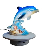 USB Rechargeable Dolphin Night Light, Artistic Resin Lamp with Soft Warm Glow, Cute Marine Decor for Kids Bedroom Nursery Office Desk Gift, Blue