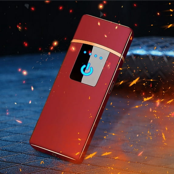 USB Rechargeable Electric Arc Lighter, Dual Arc Plasma Lighter with LCD Battery Indicator, Windproof Flameless Lighter for Camping & Outdoor, TSA Approved Travel Friendly, Ultra Slim Design 7.8x3cm