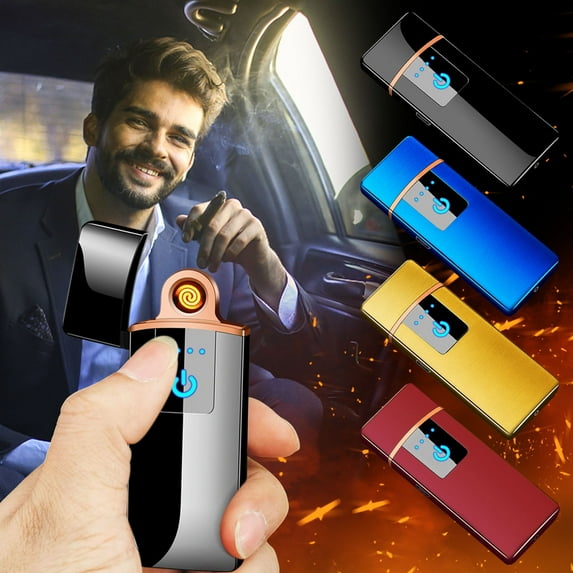 USB Rechargeable Electric Arc Lighter, Dual Arc Plasma Lighter with LCD Battery Indicator, Windproof Flameless Lighter for Camping & Outdoor, TSA Approved Travel Friendly, Ultra Slim Design 7.8x3cm