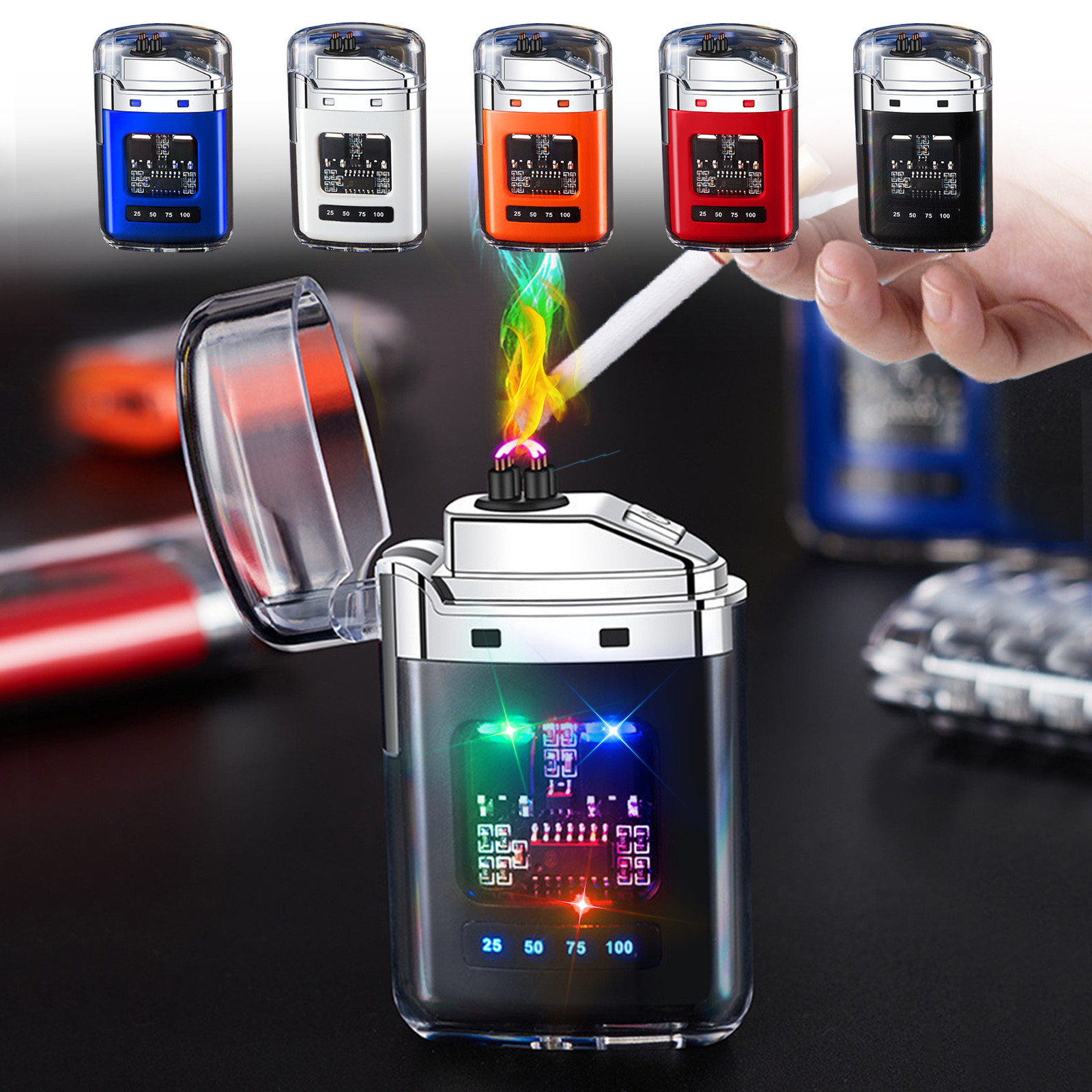 Christmas Clearance USB Rechargeable Electric Camping Lighter with 3-Color LED Light | Windproof Flameless Plasma Lighter for Outdoor Adventures | Portable Survival Gear for Hiking & Emergency | 2-Ho