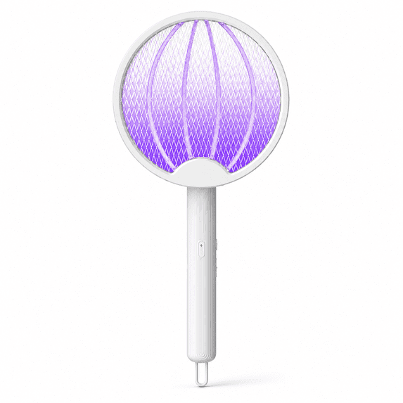 USB Rechargeable Electric Mosquito Swatter Racket, 43 x 18.5 cm 2-in-1 Violet Light Bug Zapper with Protective Mesh, Handheld or Standing Use for Home, Bedroom, Kitchen, Patio