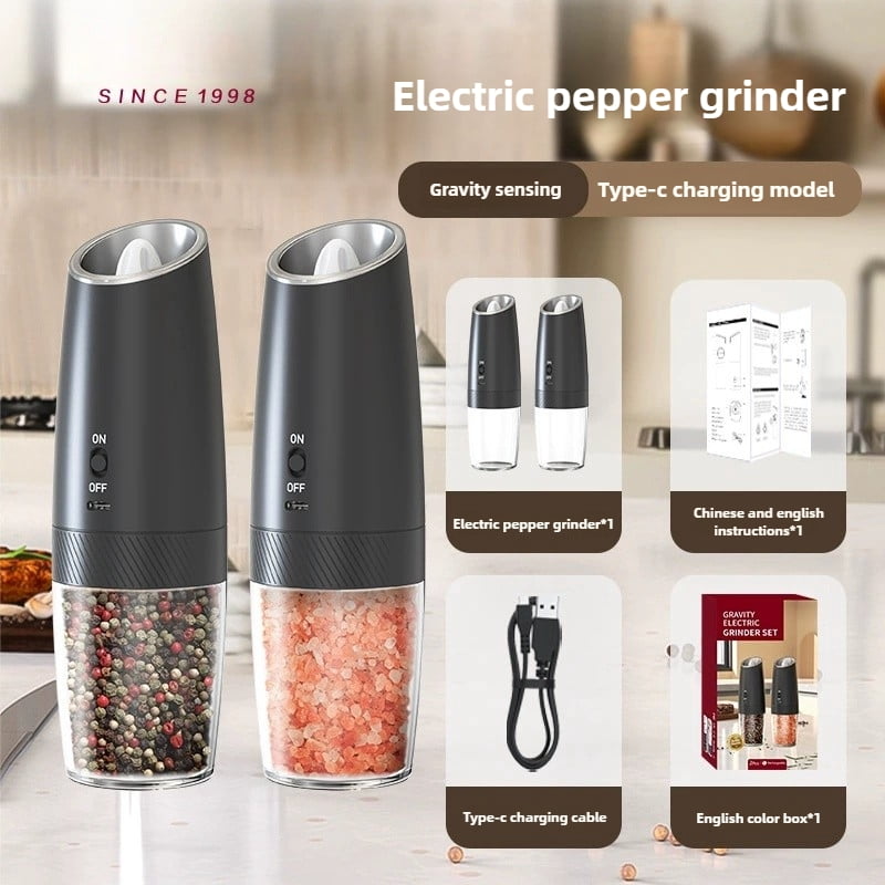 USB Rechargeable Electric Salt Pepper Grinder Adjustable Roughness Freshly Ground Pepper Powder Grinder Kitchen Cooking Tools