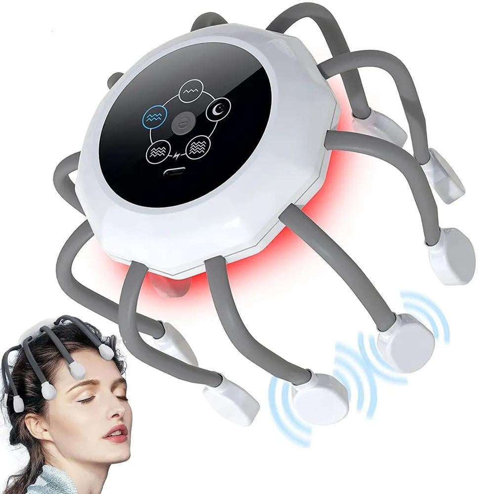 USB Rechargeable Electric Scalp Massager Head Massager Red Light Vibrator Octopus Head Scratcher For Relaxation Stress