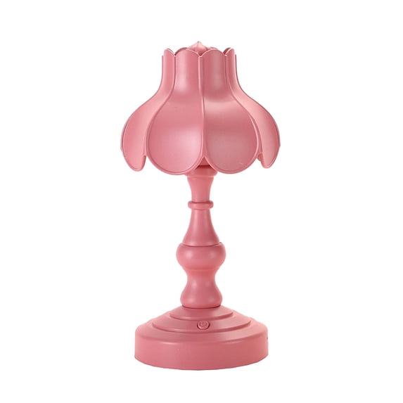 Mrasaso Red Tulip LED Bedside Lamp, 9.05in USB Rechargeable Night Light, Vintage Flower Shade, Romantic Desktop Decor for Bedroom & Dorm