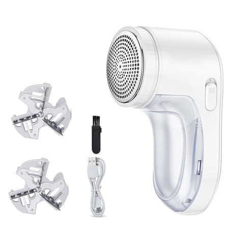 USB Rechargeable Fabric Shaver,Lint Remover,Lint Shaver,Cordless Removable Effectively Electric Dual Protection Sweater Shaver for Clothes,Legging,Sofa,Curtain,Socks - with 1 Extra Blades,White