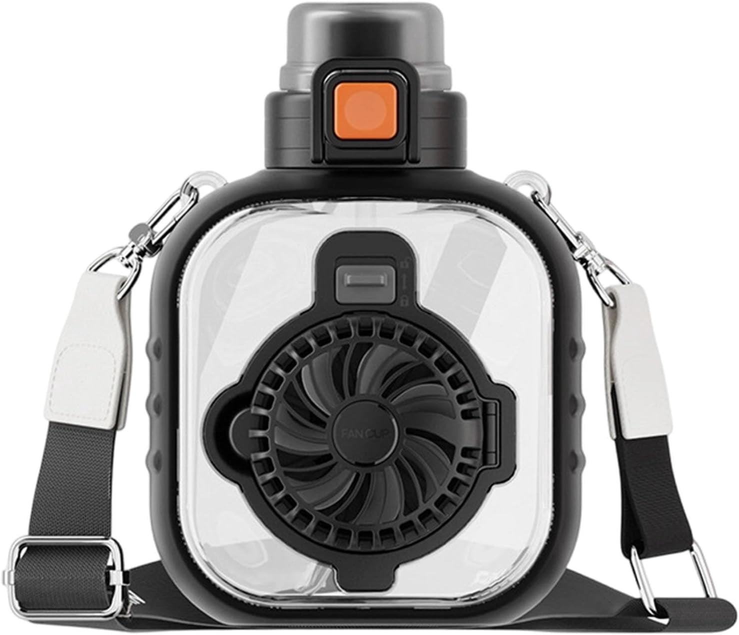 USB Rechargeable Fan Water Bottle 33oz Stainless Steel Outdoor(Black)