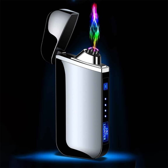 USB Rechargeable Flameless Lighter Cigarette Gift Box Double Ignition Windproof Slim Metal Alloy Portable LED Power Display for Camping Travel Home Safety